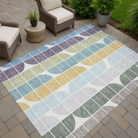 Pale Aqua Purple Gray And Copper Geometric Washable Indoor Outdoor Area Rug Photo 7