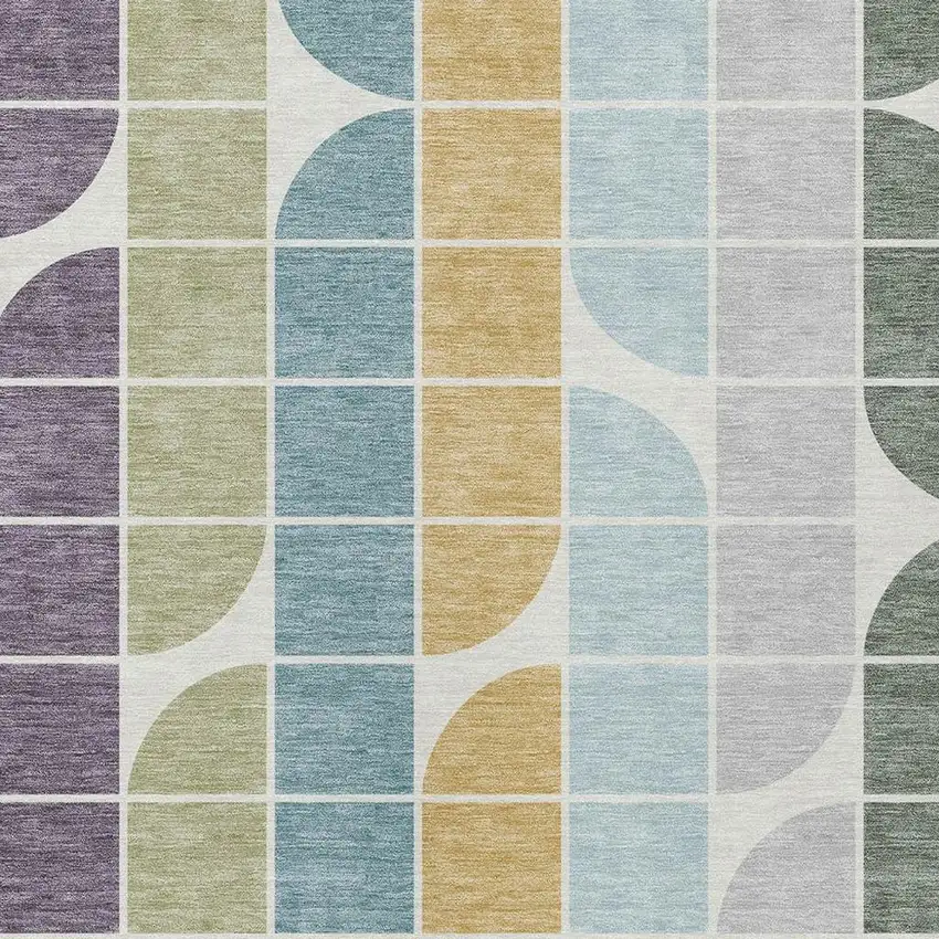 Pale Aqua Purple Gray And Copper Geometric Washable Indoor Outdoor Area Rug Photo 2