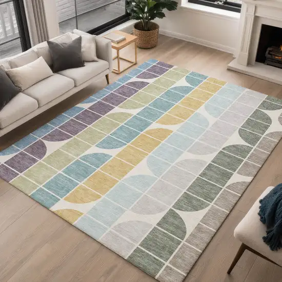 Pale Aqua Purple Gray And Copper Geometric Washable Indoor Outdoor Area Rug Photo 5