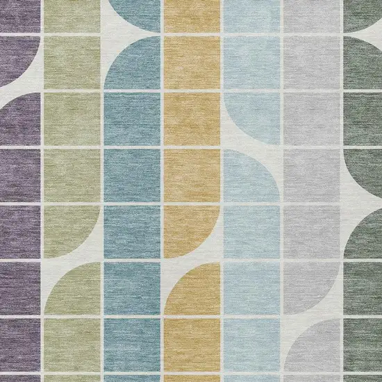 Pale Aqua Purple Gray And Copper Geometric Washable Indoor Outdoor Area Rug Photo 2