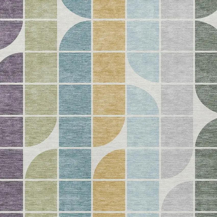 Pale Aqua Purple Gray And Copper Geometric Washable Indoor Outdoor Area Rug Photo 2