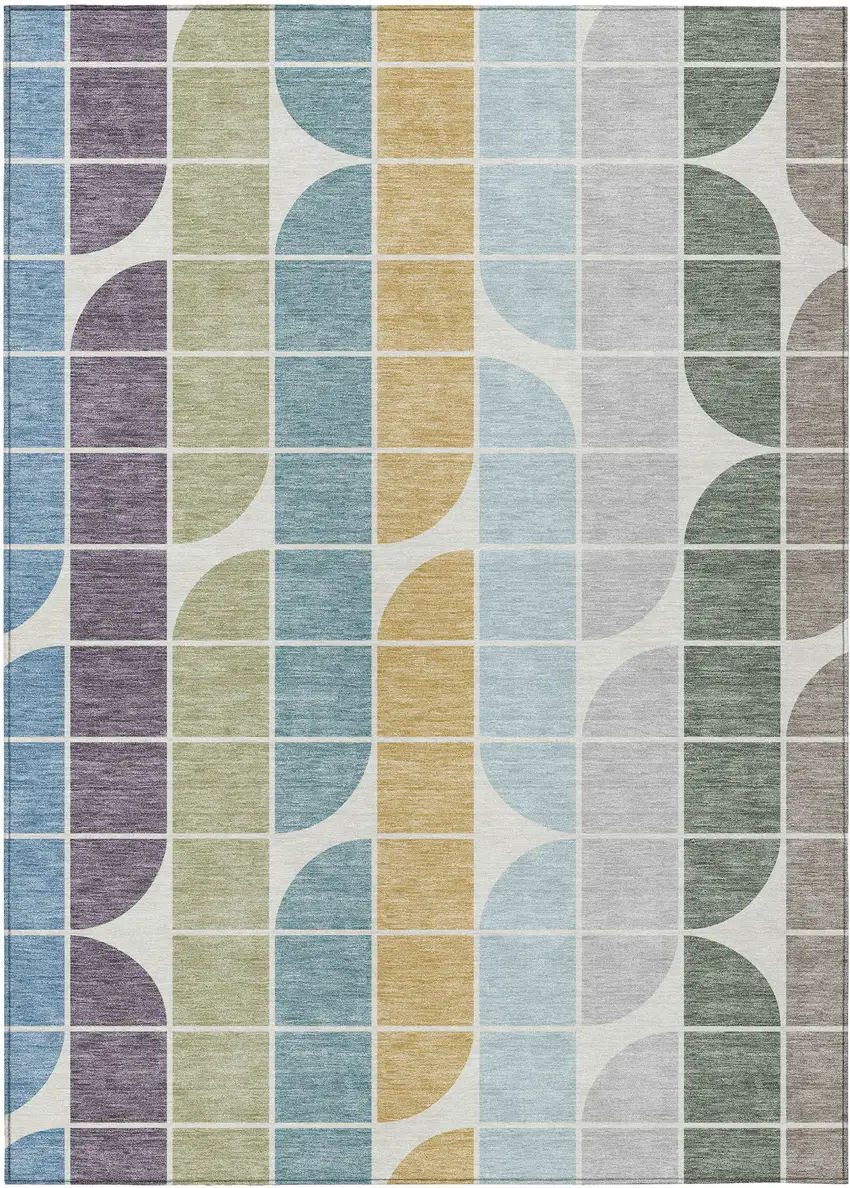 Pale Aqua Purple Gray And Copper Geometric Washable Indoor Outdoor Area Rug Photo 1