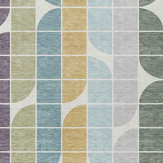 Pale Aqua Purple Gray And Copper Geometric Washable Indoor Outdoor Area Rug Photo 2