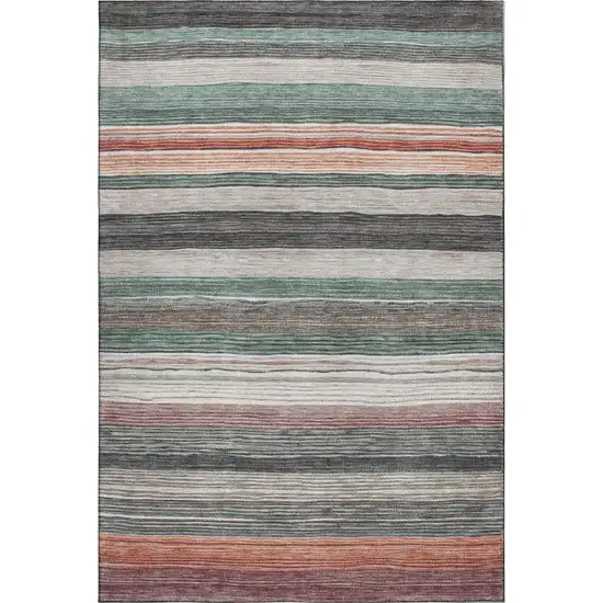 Pale Aqua Rust And Ivory Striped Washable Area Rug With UV Protection Photo 4
