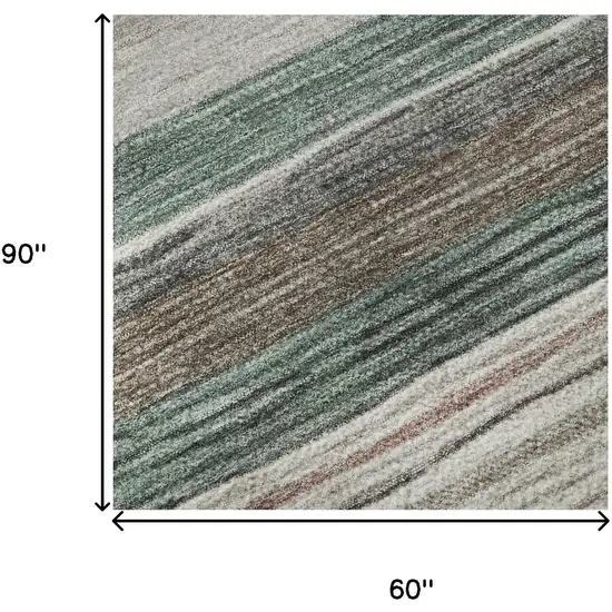 Pale Aqua Rust And Ivory Striped Washable Area Rug With UV Protection Photo 9