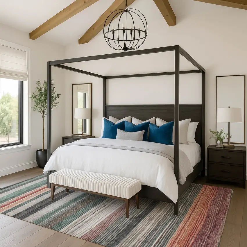 Pale Aqua Rust And Ivory Striped Washable Area Rug With UV Protection Photo 3