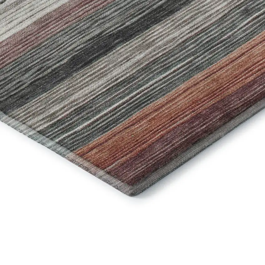 Pale Aqua Rust And Ivory Striped Washable Area Rug With UV Protection Photo 7