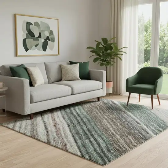 Pale Aqua Rust And Ivory Striped Washable Area Rug With UV Protection Photo 2