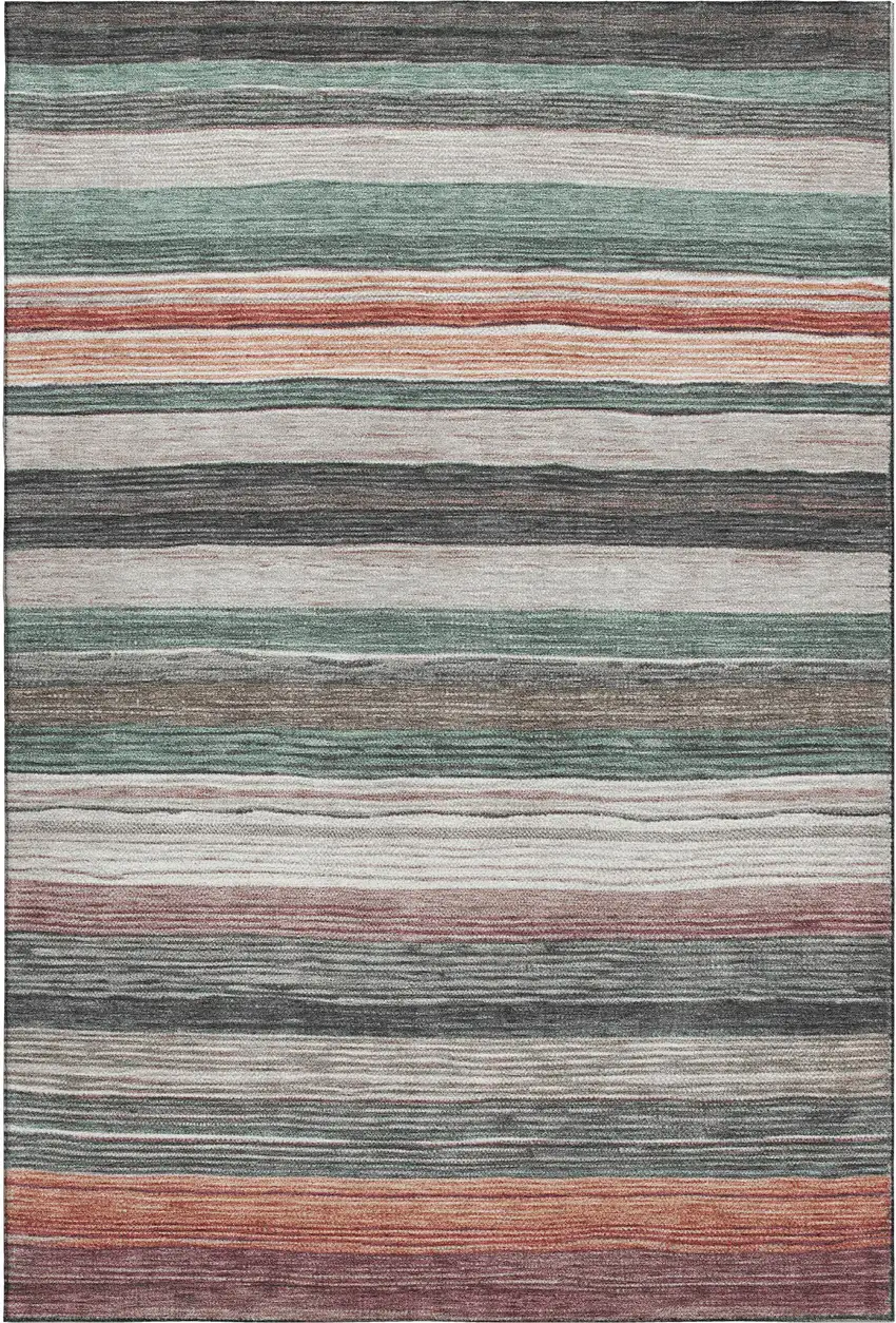 Pale Aqua Rust And Ivory Striped Washable Area Rug With UV Protection Photo 5