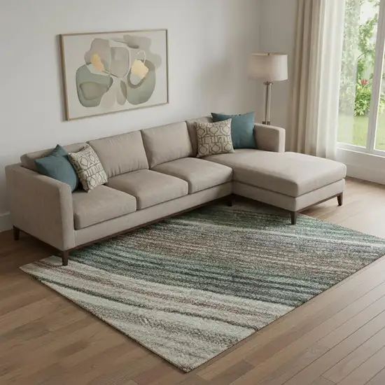 Pale Aqua Rust And Ivory Striped Washable Area Rug With UV Protection Photo 2