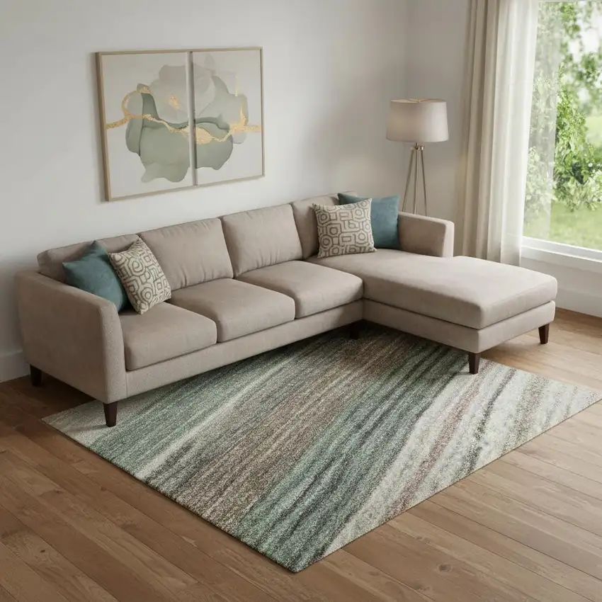 Pale Aqua Rust And Ivory Striped Washable Area Rug With UV Protection Photo 2