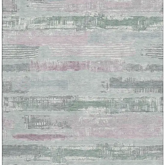 Pale Aqua Sage And Ivory Striped Washable Area Rug With UV Protection Photo 2