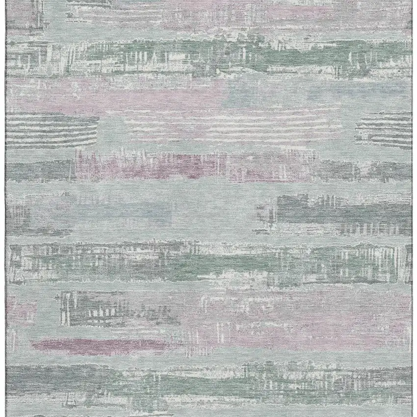 Pale Aqua Sage And Ivory Striped Washable Area Rug With UV Protection Photo 2