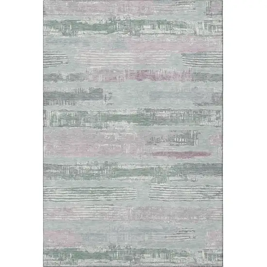 Pale Aqua Sage And Ivory Striped Washable Area Rug With UV Protection Photo 3