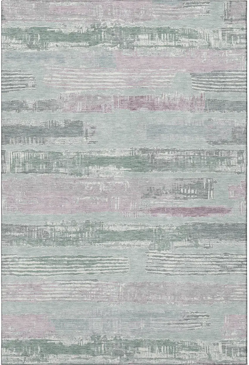 Pale Aqua Sage And Ivory Striped Washable Area Rug With UV Protection Photo 3