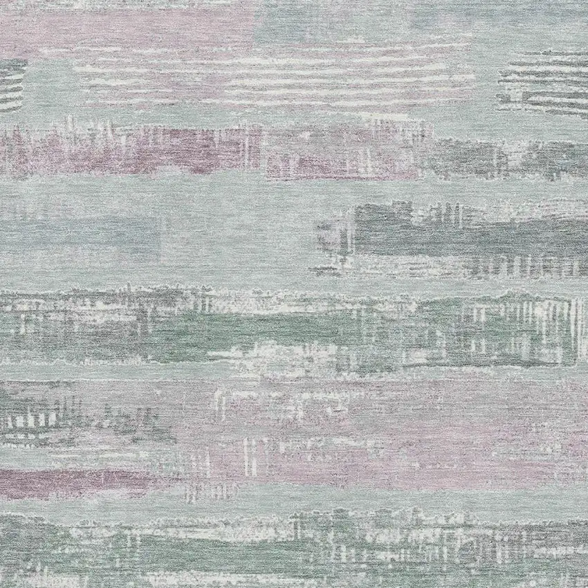 Pale Aqua Sage And Ivory Striped Washable Area Rug With UV Protection Photo 2