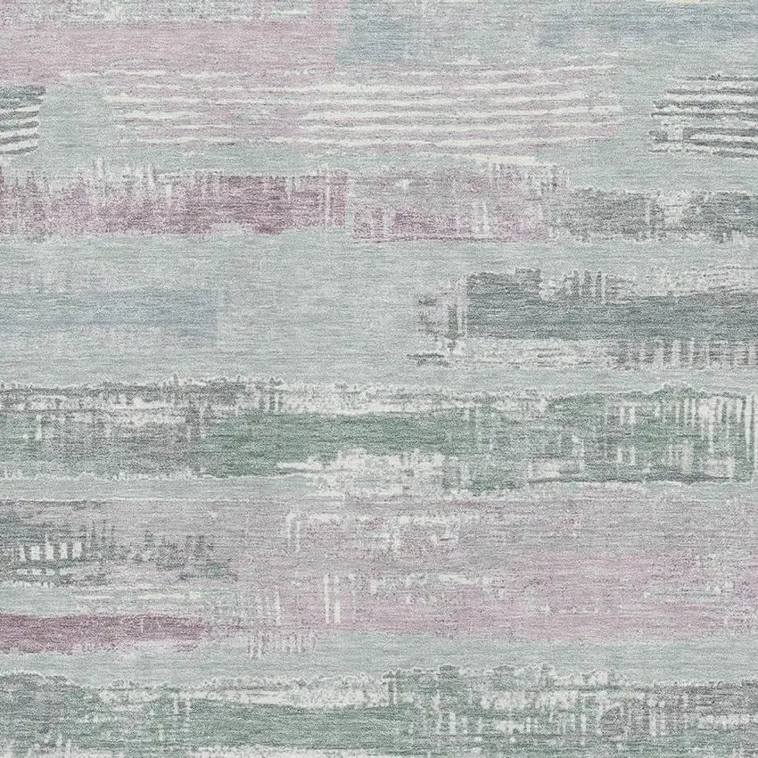 Pale Aqua Sage And Ivory Striped Washable Area Rug With UV Protection Photo 2