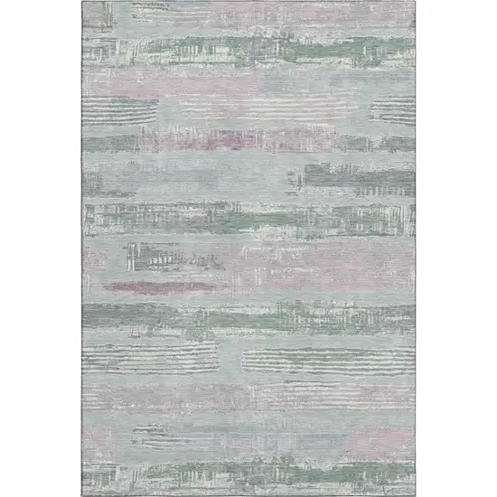 Pale Aqua Sage And Ivory Striped Washable Area Rug With UV Protection Photo 1