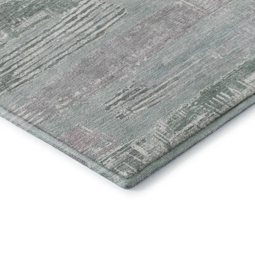 Pale Aqua Sage And Ivory Striped Washable Area Rug With UV Protection Photo 7