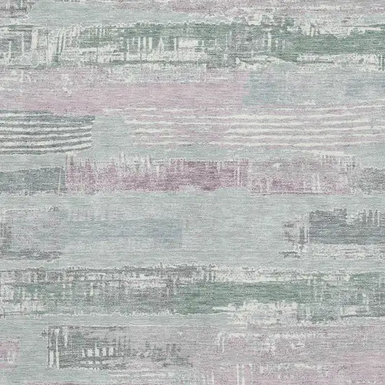 Pale Aqua Sage And Ivory Striped Washable Area Rug With UV Protection Photo 2