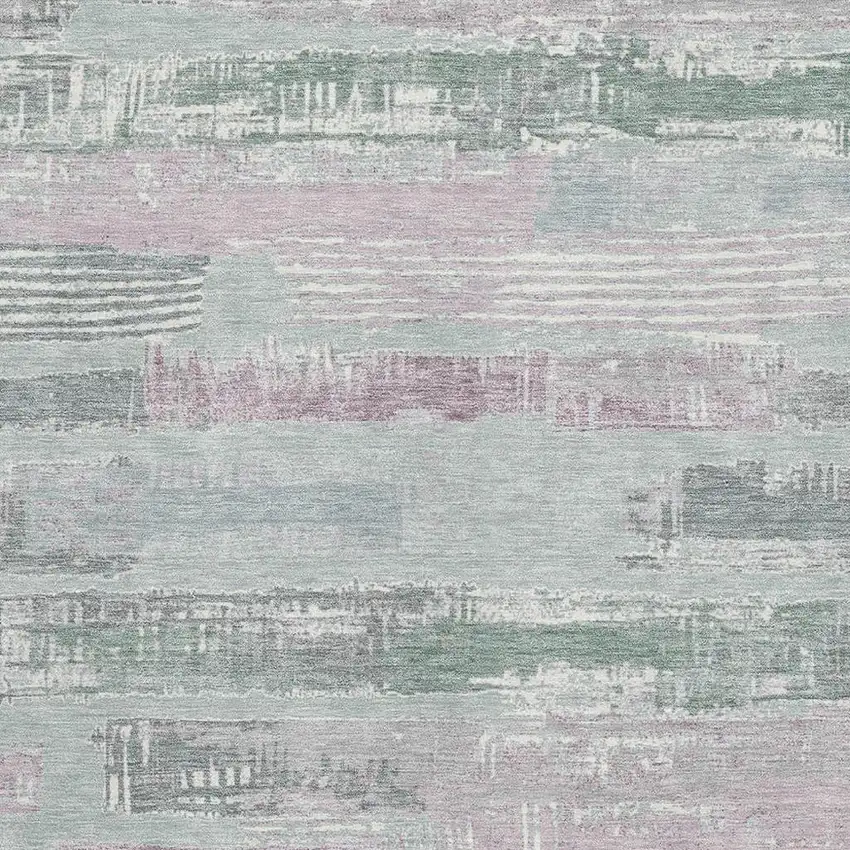 Pale Aqua Sage And Ivory Striped Washable Area Rug With UV Protection Photo 2