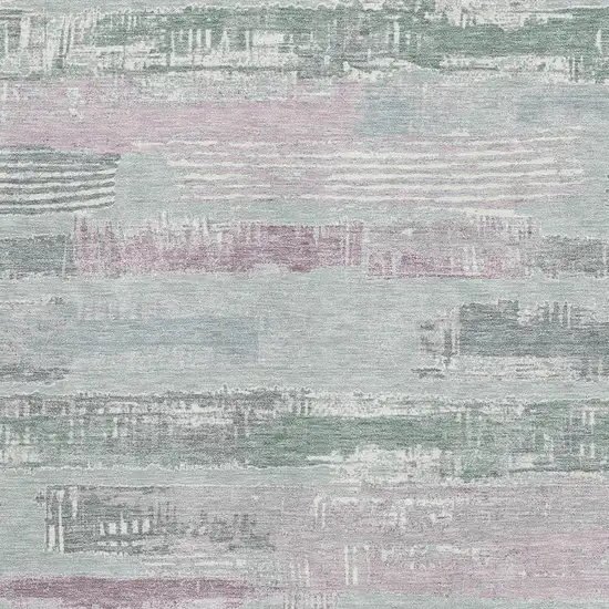 Pale Aqua Sage And Ivory Striped Washable Area Rug With UV Protection Photo 2