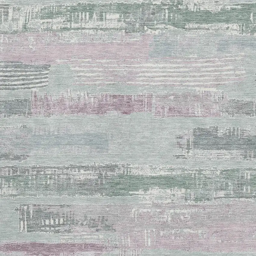 Pale Aqua Sage And Ivory Striped Washable Area Rug With UV Protection Photo 2