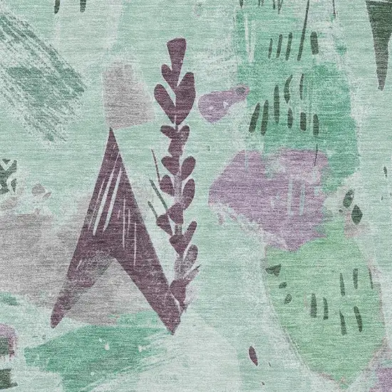 Pale Aqua Teal And Green Geometric Washable Area Rug With UV Protection Photo 2