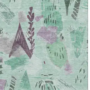 Photo of Pale Aqua Teal And Green Geometric Washable Area Rug With UV Protection