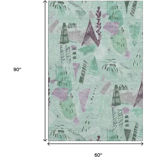 Pale Aqua Teal And Green Geometric Washable Area Rug With UV Protection Photo 7