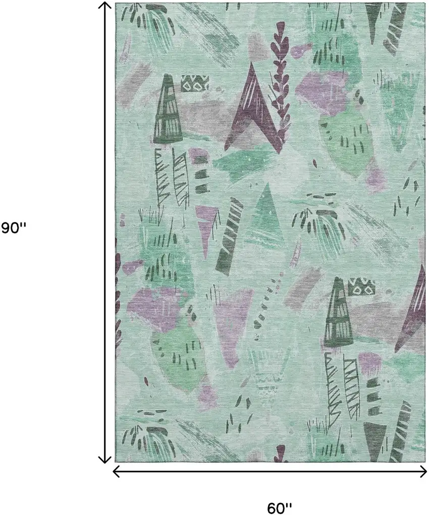 Pale Aqua Teal And Green Geometric Washable Area Rug With UV Protection Photo 7