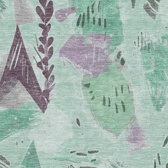 Pale Aqua Teal And Green Geometric Washable Area Rug With UV Protection Photo 2