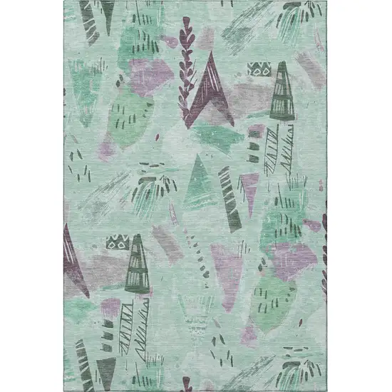 Pale Aqua Teal And Green Geometric Washable Area Rug With UV Protection Photo 3