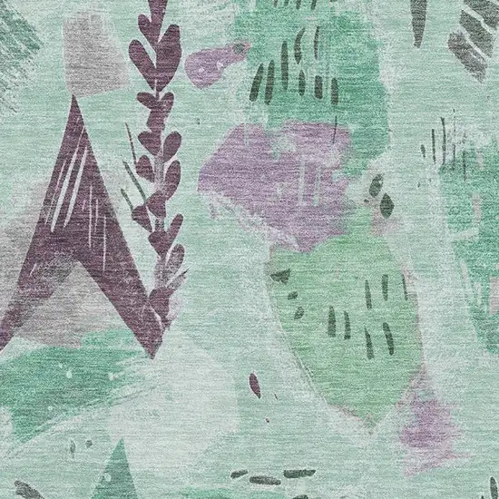 Pale Aqua Teal And Green Geometric Washable Area Rug With UV Protection Photo 3