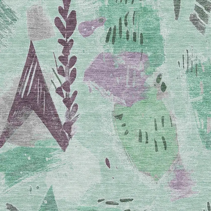 Pale Aqua Teal And Green Geometric Washable Area Rug With UV Protection Photo 3