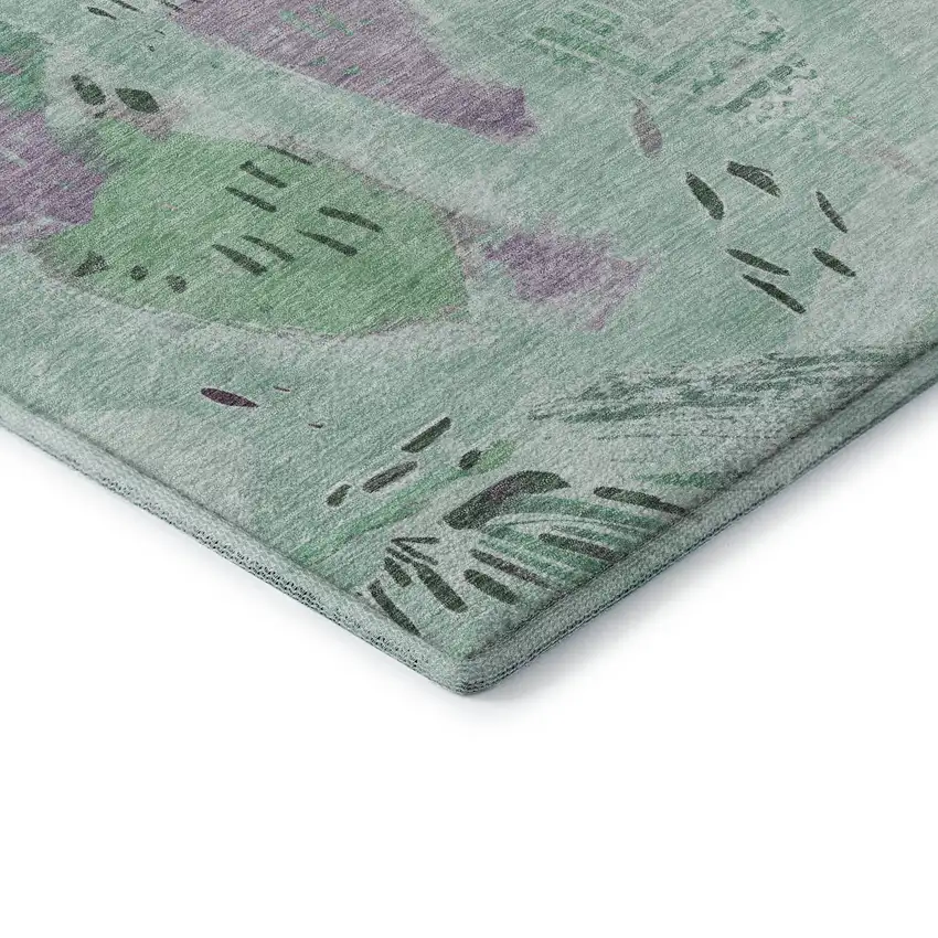 Pale Aqua Teal And Green Geometric Washable Area Rug With UV Protection Photo 7
