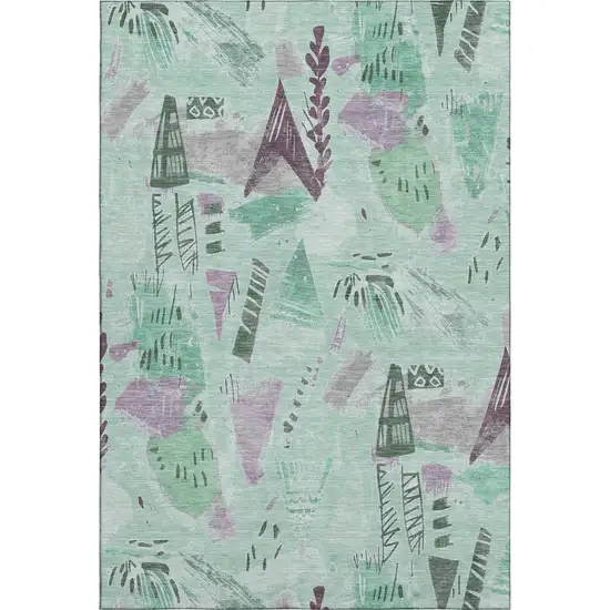 Pale Aqua Teal And Green Geometric Washable Area Rug With UV Protection Photo 1