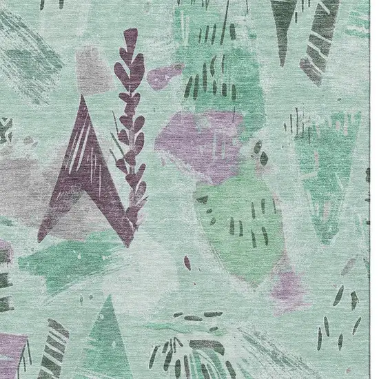 Pale Aqua Teal And Green Geometric Washable Area Rug With UV Protection Photo 2