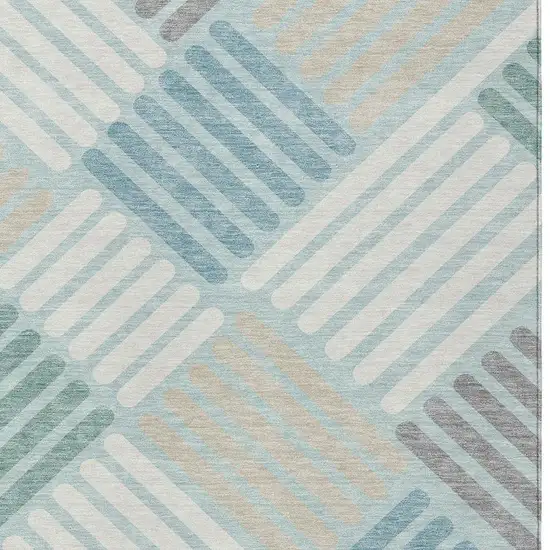 Pale Aqua Wheat And Ivory Geometric Washable Indoor Outdoor Area Rug Photo 7