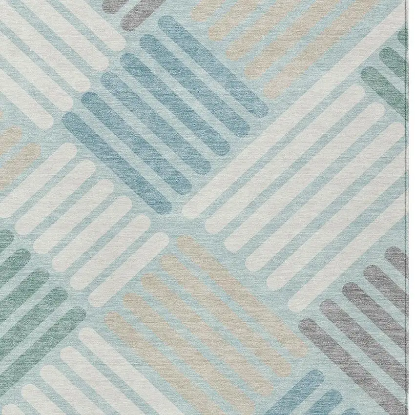 Pale Aqua Wheat And Ivory Geometric Washable Indoor Outdoor Area Rug Photo 7