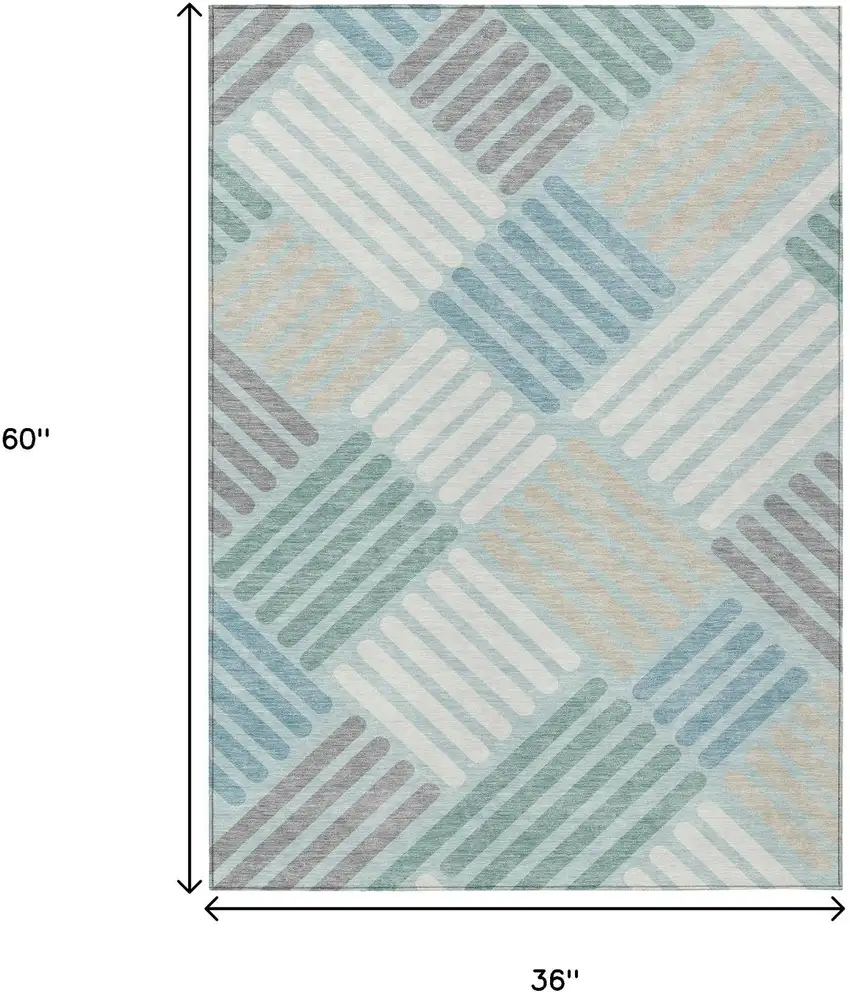 Pale Aqua Wheat And Ivory Geometric Washable Indoor Outdoor Area Rug Photo 3