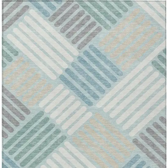 Pale Aqua Wheat And Ivory Geometric Washable Indoor Outdoor Area Rug Photo 7