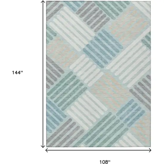 Pale Aqua Wheat And Ivory Geometric Washable Indoor Outdoor Area Rug Photo 3