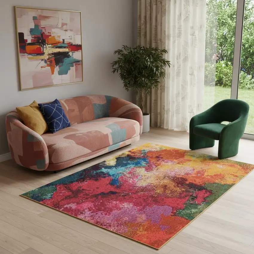 Palette Abstract Power Loom Non Skid Area Rug Photo 1