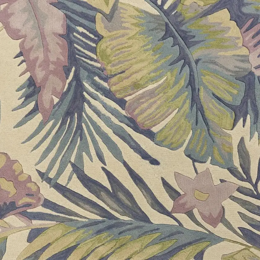 Pastel Ivory Hand Tufted Tropical Plants Indoor Area Rug Photo 5
