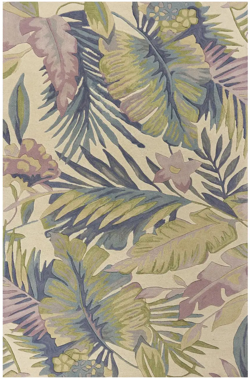 Pastel Ivory Hand Tufted Tropical Plants Indoor Area Rug Photo 2