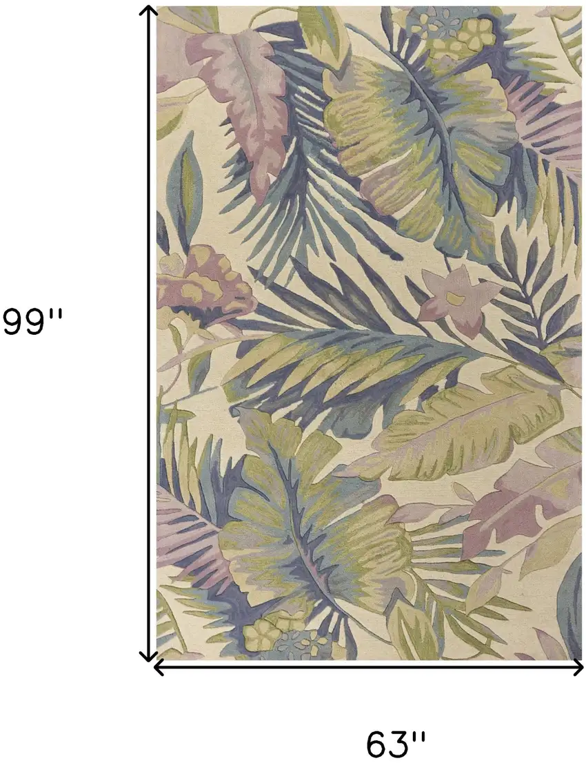 Pastel Ivory Hand Tufted Tropical Plants Indoor Area Rug Photo 3