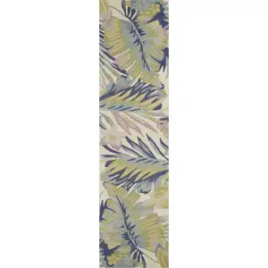 Photo of Pastel Ivory Hand Tufted Tropical Plants Round Indoor Area Rug