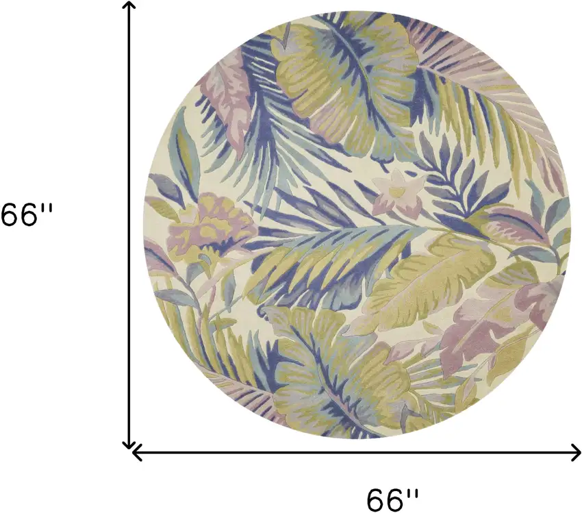 6' Pastel Ivory Hand Tufted Tropical Plants Round Indoor Area Rug Photo 3