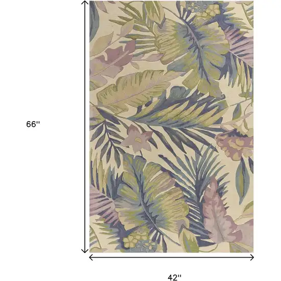 Green Pink And Purple Wool Tropical Botanical Hand Tufted Area Rug Photo 3